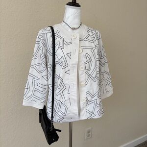 RQT Petite Geometric Black White Embroidered Big Buttons Jacket PM Retro